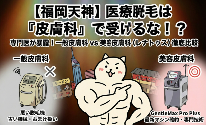 福岡で医療脱毛を探す際、「とりあえず近くの皮膚科」を選ぼうとしていませんか？実は一般皮膚科と脱毛専門の美容皮膚科では、使う機械や看護師の技術、料金に天と地ほどの差があります。後悔しないために知っておくべき「皮膚科脱毛の真実」を暴露します。